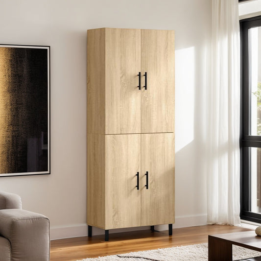 Highboard – Ladekast – Dressoir – Opbergkast – Sideboard – Sonoma Eiken – Duurzaam Houtcomposiet – Metalen Poten – 69,5x34x180 cm