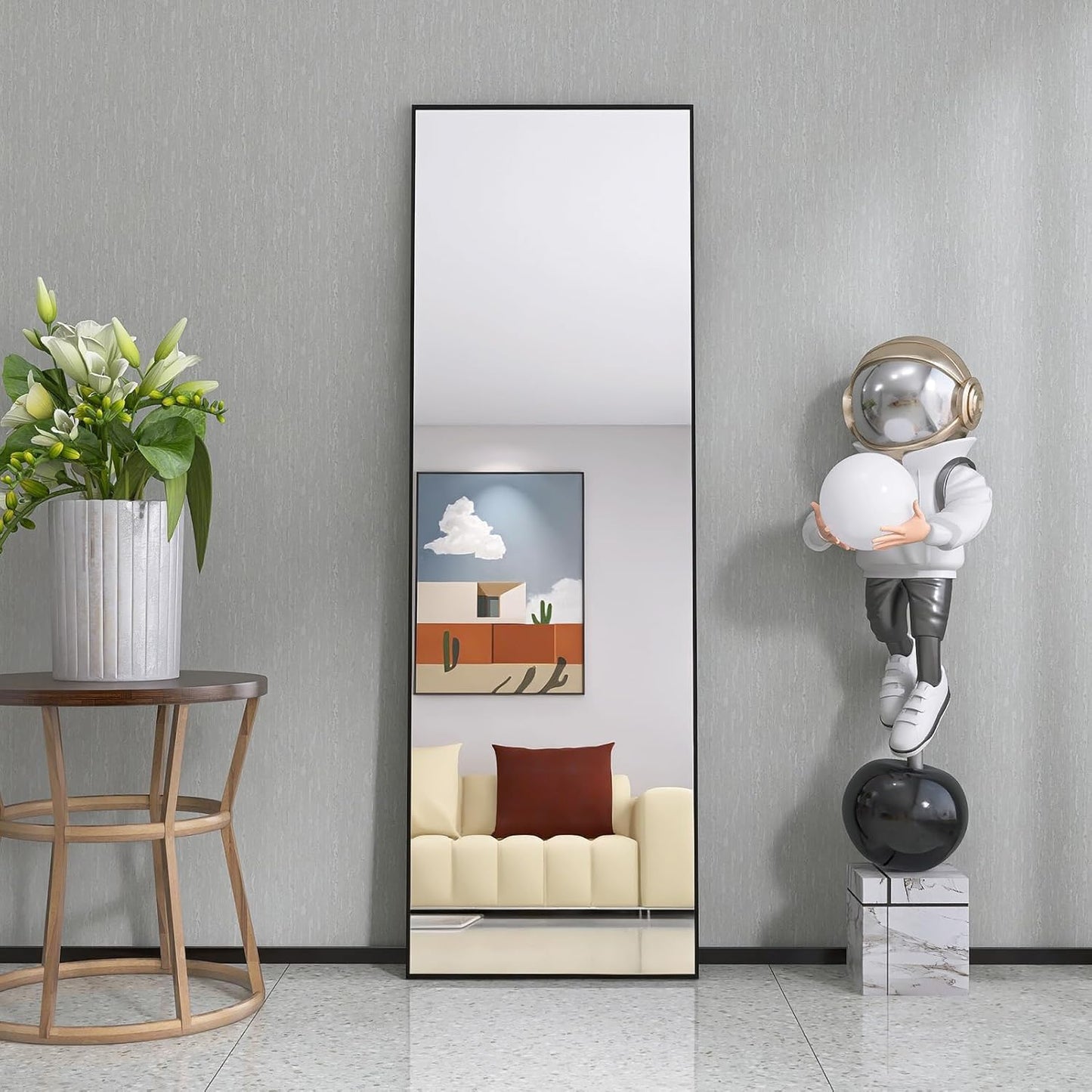 Grote Spiegel – Staande Spiegel – Passpiegel – Vloerspiegel – Wandspiegel – Rechthoekig – 180x80 cm – Zwart Aluminium Frame