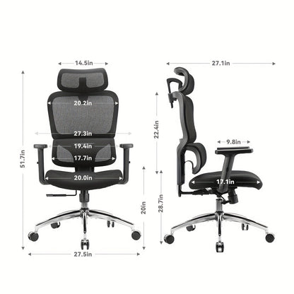 Ergonomische Bureaustoel – Kantooreststoel – Computerstoel – Werkstoel – Gamingstoel – Verstelbare Hoogte – Met Voetsteun – Zwart