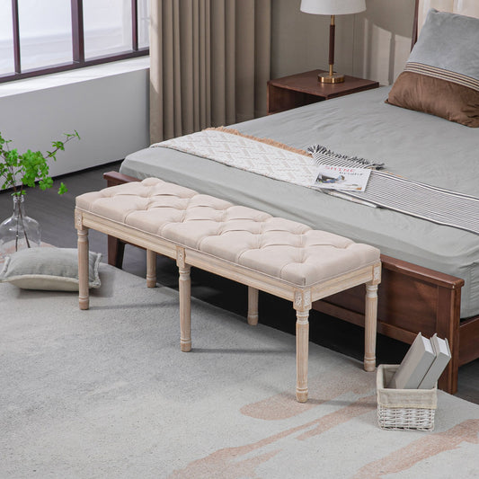 Vintage Bankje – Zitbankje – Schoenenbank – Retro Bank – Meubelbank – Creme Wit – Button Tufting – Gedraaide Poten – Comfortabel Zitvlak – Duurzame Constructie