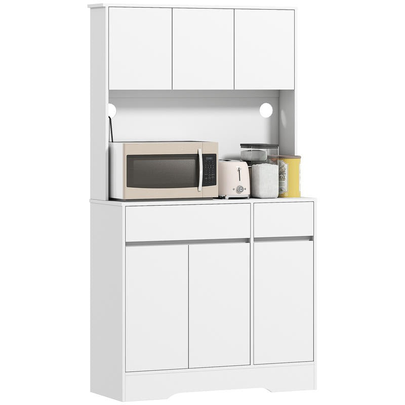 Keukenkast Wit – Keukenkastje – Keukenopberger – Kast Voor Keuken – Keukenkast Met Deuren – 6 Deuren & 2 Lades – Verstelbare Planken & Kabelbeheer