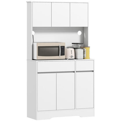Keukenkast Wit – Keukenkastje – Keukenopberger – Kast Voor Keuken – Keukenkast Met Deuren – 6 Deuren & 2 Lades – Verstelbare Planken & Kabelbeheer
