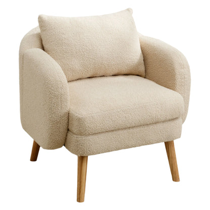 Relaxstoel – Lounge Stoel – Fauteuil – Zetel – Teddyfluweel – Ergonomische Rugsteun – Stevig Houten Frame - Beige