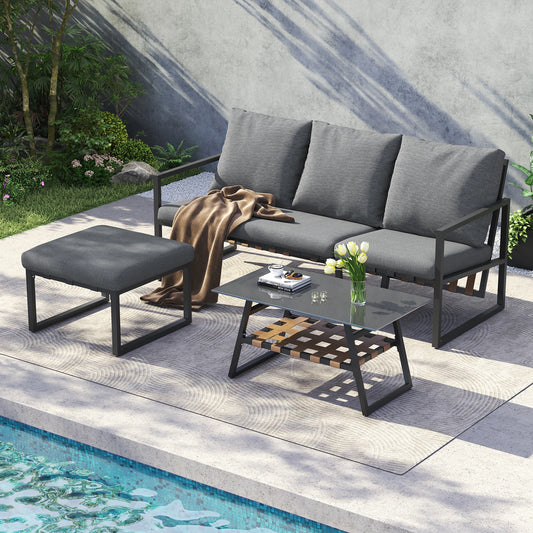 Loungeset Buiten – Hoekloungeset – Tuinmeubel – Balkonset – Terrasmeubel – Gegalvaniseerd Stalen Frame – Dikke Comfortabele Kussens
