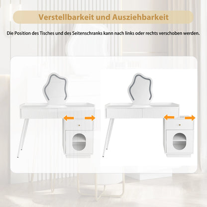 Kaptafel – Make-uptafel – Schminktisch – Verzorgingstafel – Witte Kaptafel – LED-Verlichting – Verstelbare Zijkast - Wit