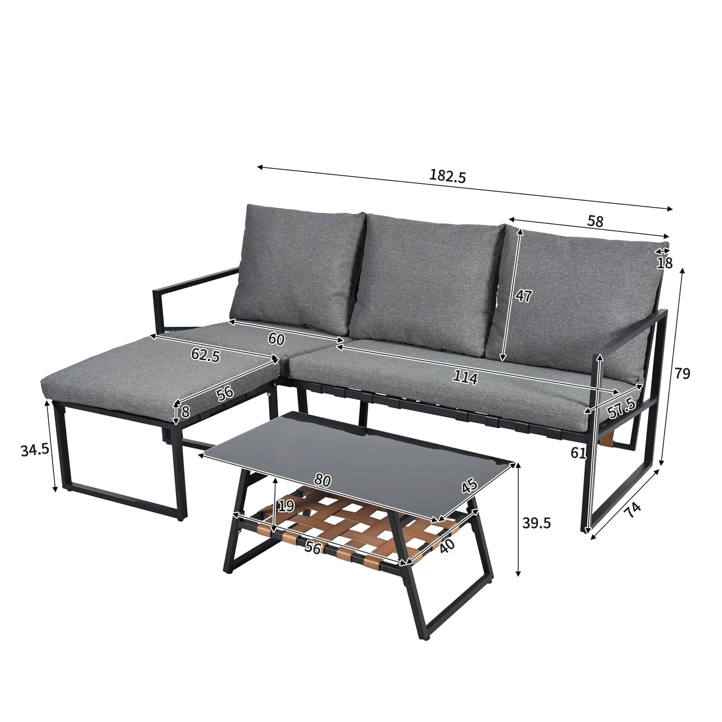 Loungeset Buiten – Hoekloungeset – Tuinmeubel – Balkonset – Terrasmeubel – Gegalvaniseerd Stalen Frame – Dikke Comfortabele Kussens