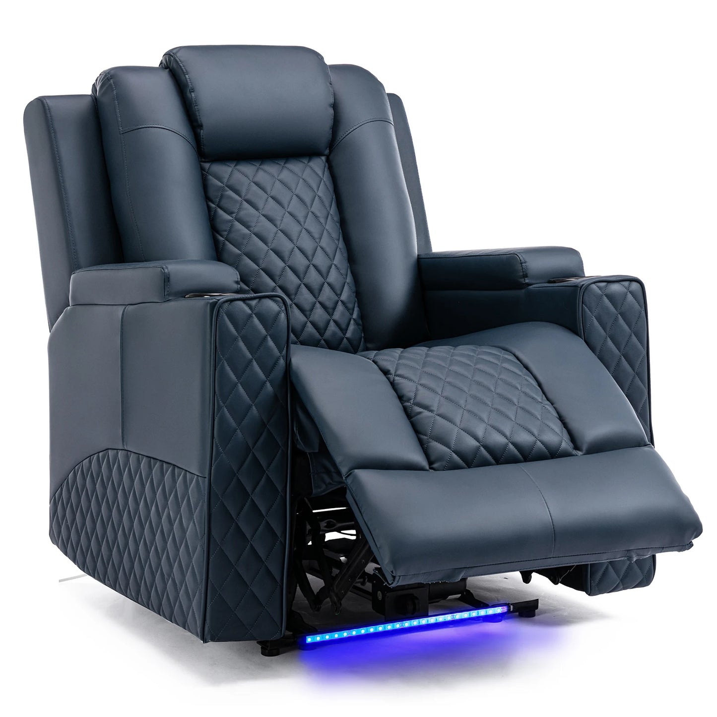 Elektrische Relaxstoel - Relaxstoelen - Massagestoel - Loungestoel - met Massagefunctie - en LED - Verstelbare TV Stoel - Loungebank - voor Woonkamer of Slaapkamer – Kunstleer - Blauw - QUORE