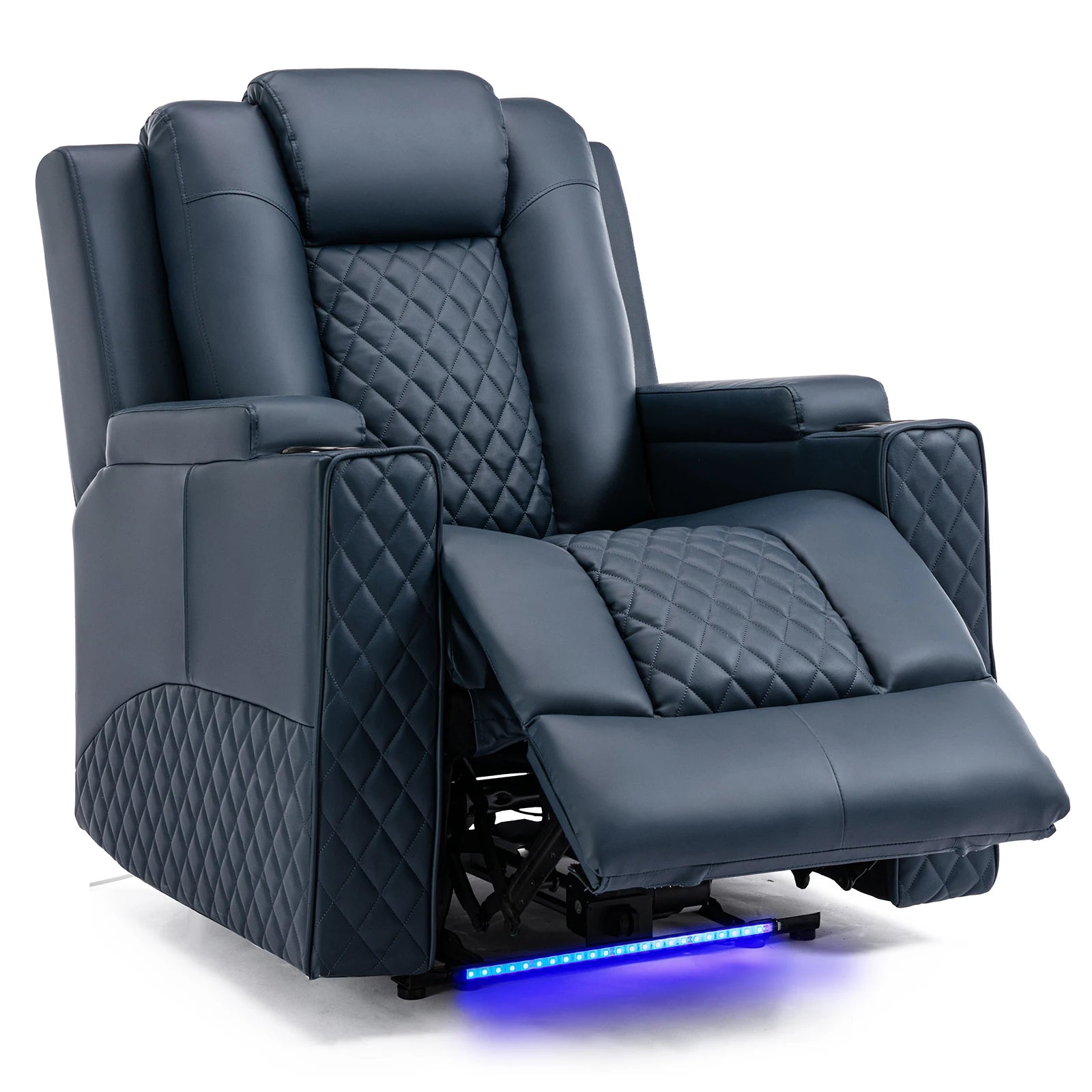 Elektrische Relaxstoel - Relaxstoelen - Massagestoel - Loungestoel - met Massagefunctie - en LED - Verstelbare TV Stoel - Loungebank - voor Woonkamer of Slaapkamer – Kunstleer - Blauw - QUORE