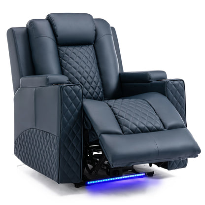 Elektrische Relaxstoel - Relaxstoelen - Massagestoel - Loungestoel - met Massagefunctie - en LED - Verstelbare TV Stoel - Loungebank - voor Woonkamer of Slaapkamer – Kunstleer - Blauw - QUORE