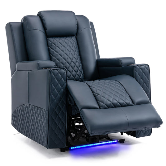 Elektrische Relaxstoel - Relaxstoelen - Massagestoel - Loungestoel - met Massagefunctie - en LED - Verstelbare TV Stoel - Loungebank - voor Woonkamer of Slaapkamer – Kunstleer - Blauw - QUORE