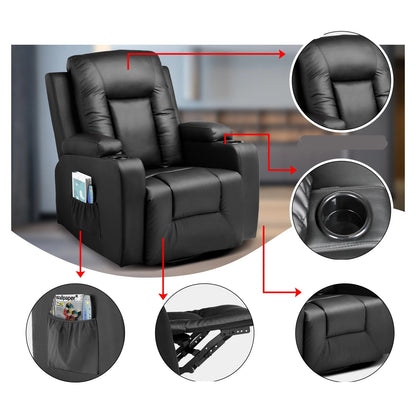 Relaxfauteuil met Ligfunctie - Fauteuil - Relaxstoel - Massagestoel - 360° Draaibaar – Relaxzetel - Dikke Rugleuning & Armleuningen – Bruin - QUORE