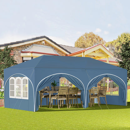 Paviljoen - Tuinpaviljoen - Partytent - Tuintent - Pop-up Kliksysteem - Stabiel - Opvouwbaar - Waterdicht - Winterbestendig - 50+UV-Bescherming - voor Tuin - Buiten - Achtertuin - 210D Oxford-doek - Ijzeren Buis - 3 x 6 m - Blauw