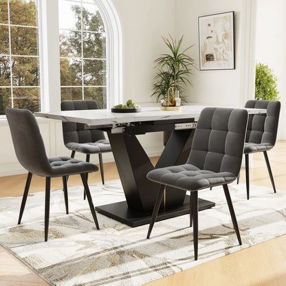 Uitschuifbare Eettafel – Verstelbare Tafel – Uitklapbare Tafel – Telescopische Eettafel – MDF Marmer Print – V-Vormige Poten – Draagvermogen 60 Kg - Olijf