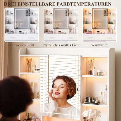 Make-uptafel – Kaptafel – Schminktisch – Dressing table – Witte variant – Verstelbare LED-verlichting – Ruime Opberglades