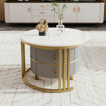 Salontafel - Set Van 2 Bijzettafels – Opbergtafel – Nachtkastje – Moderne Tafels – Marmerpatroon – Gouden Frame - Grijs