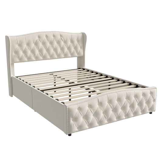Bedstead – Gestoffeerd Bed – Opbergbed – Tweepersoonsbed – Ledikant – Velourse Bekleding – 140x200 cm – Lattenbodem