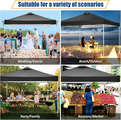 Vouwtent – Overkapping – Partytent – Schaduwdoek – Buitenpaviljoen – Waterdicht 210D Oxford – Inclusief Zijwanden Met Ramen - 3x3m - Zwart - QUORE