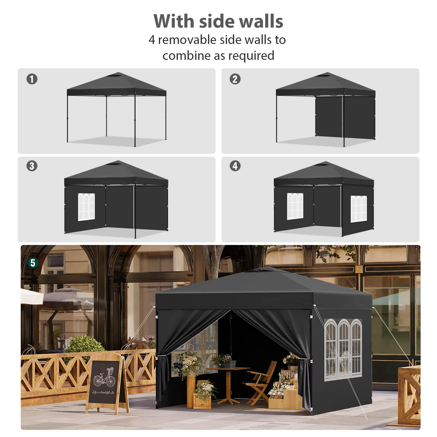 Paviljoen - Tuinpaviljoen - Partytent - Tuintent - Pop-up Kliksysteem - Stabiel - Vouwtent - Opvouwbaar - Waterdicht - Winterbestendig - 50+UV-Bescherming - voor Tuin - Buiten - Achtertuin - 210D Oxford - 3 x 3 m - Antraciet