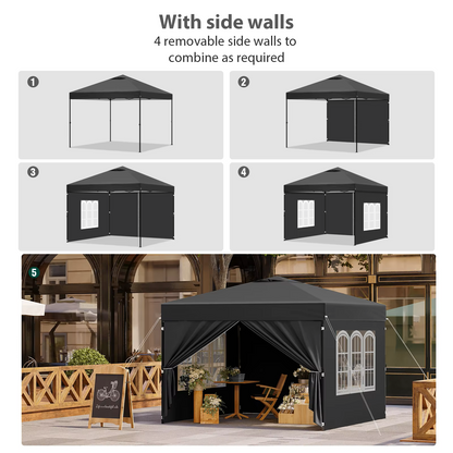 Paviljoen - Tuinpaviljoen - Partytent - Tuintent - Pop-up Kliksysteem - Stabiel - Vouwtent - Opvouwbaar - Waterdicht - Winterbestendig - 50+UV-Bescherming - voor Tuin - Buiten - Achtertuin - 210D Oxford - 3 x 3 m - Antraciet