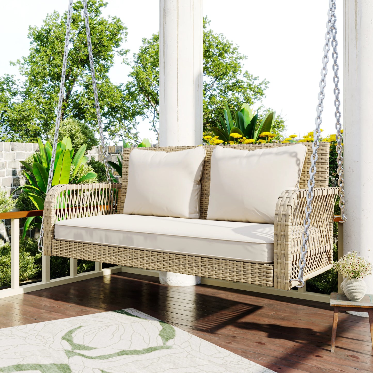 2-Persoons Schommelstoel – Buitenschommel – Tuinschommel – Patio Schommel – Polyrattan – 11 Cm Dik Kussen – Weerbestendig Frame