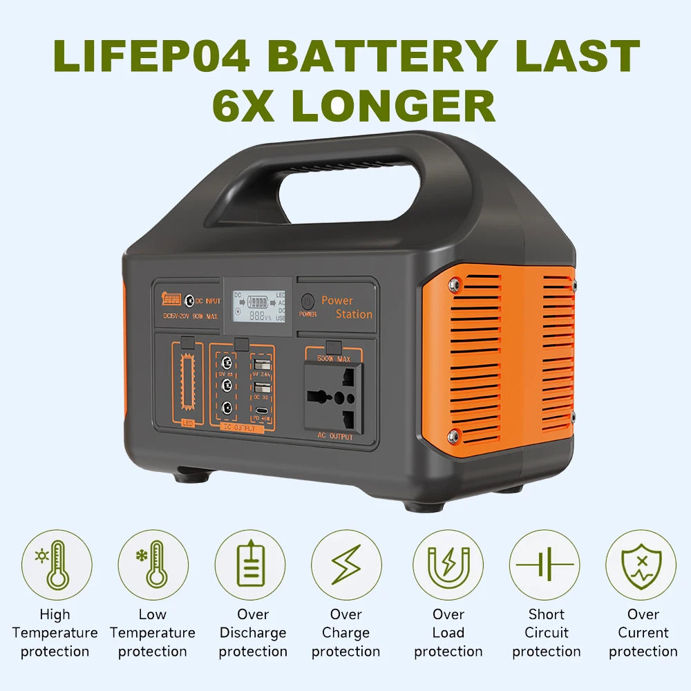 Draagbare Powerstation – Mobiele Generator – Noodstroomvoorziening – Camping Accu – 500W 460Wh LiFePO4 – Compact & Zuivere Sinusgolf