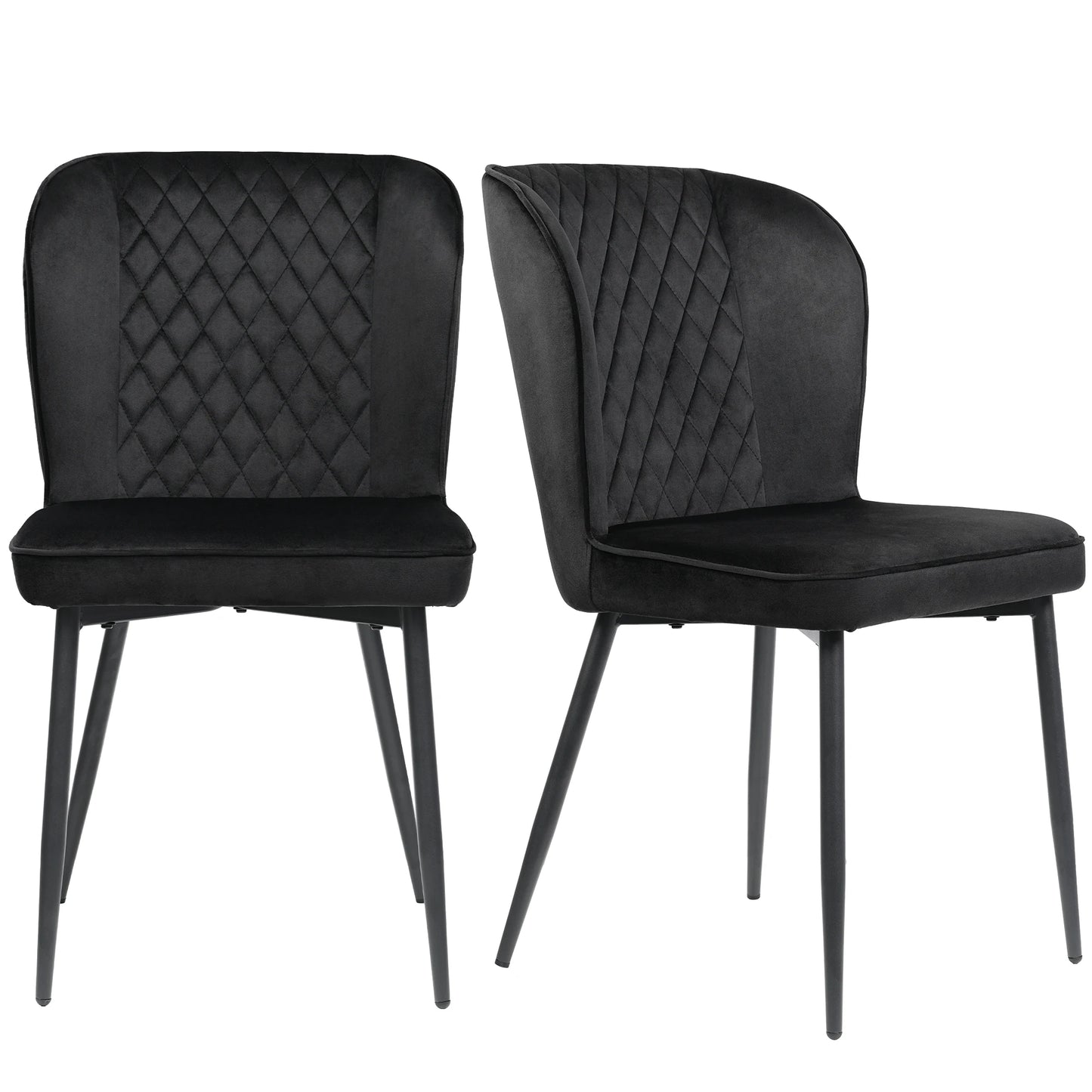 Eetkamerstoel – Set van 2 - Stoel Voor Eetkamer – Bureaustoel – Extra Zitplaats – Metalen Frame – Fluwelen Bekleding – Hoge Dichtheid Schuim - Zwart