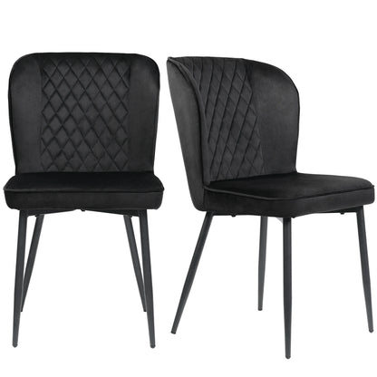 Eetkamerstoel – Set van 2 - Stoel Voor Eetkamer – Bureaustoel – Extra Zitplaats – Metalen Frame – Fluwelen Bekleding – Hoge Dichtheid Schuim - Zwart