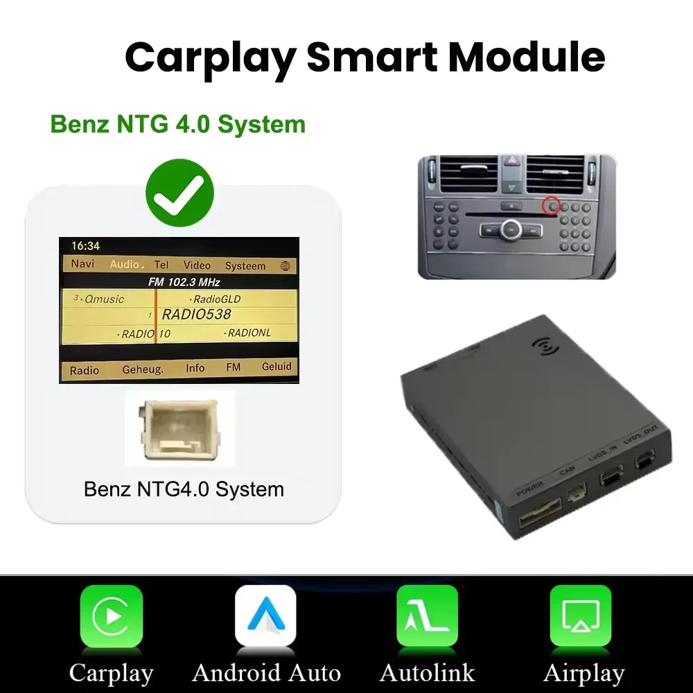 Wireless CarPlay Android Auto Decoder For Mercedes Benz NTG4.0 GLK W207 E Coupe W212 E Class W204 C Class SLK AUX BT Car Module