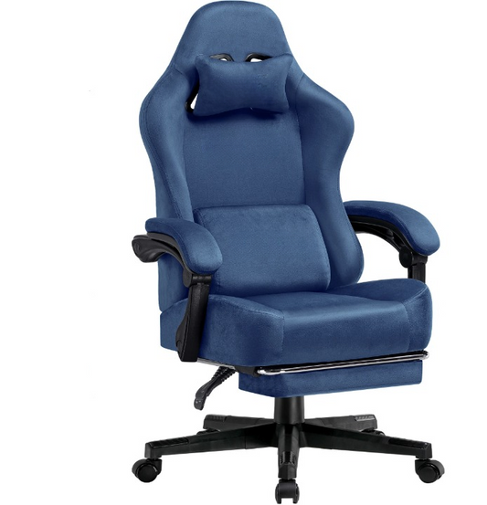 Gamingstoel – Bureaustoel – Werkstoel – Stud Stoel – 160° Verstelbare Rugleuning – Uittrekbare Voetsteun - 131x 53 x 49 cm -  Blauw