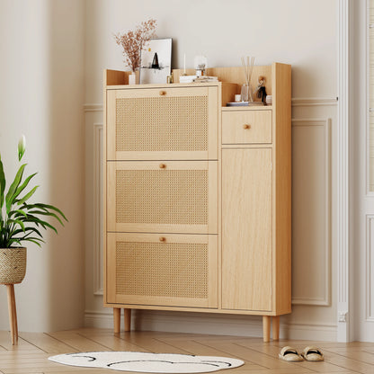 Schoenenkast – Schoenenrek – Schoenenopberger – Schoenenmeubel – Verstelbare Planken – 15-20 Paar – MDF Met Houten Details - Natuurlijk hout