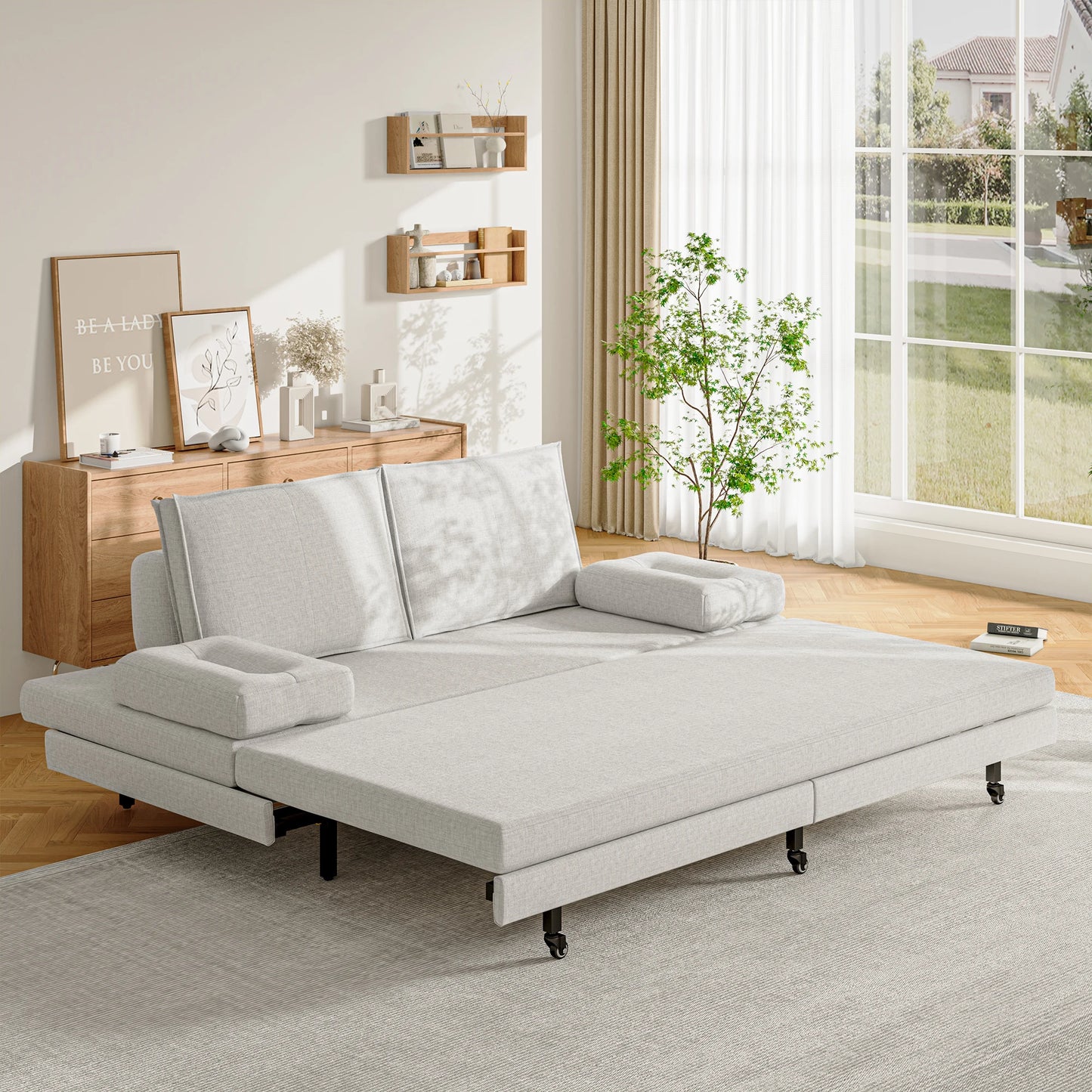 2-Zits Slaapbank – Slaapbankje – Schotelbank – Bankbed – Tweekzitter – Verstelbare Rugleuning – Stevig Hout-Metaal Frame – Comfortabele Zachte Stofueel