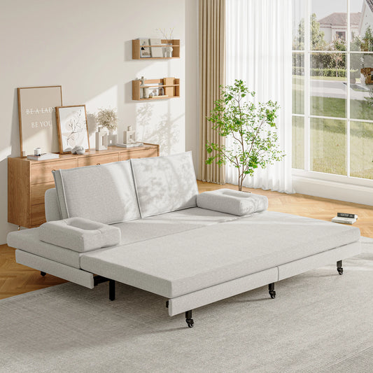 2-Zits Slaapbank – Slaapbankje – Schotelbank – Bankbed – Tweekzitter – Verstelbare Rugleuning – Stevig Hout-Metaal Frame – Comfortabele Zachte Stofueel