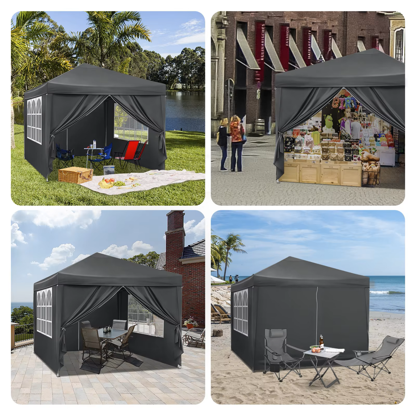 Paviljoen - Tuinpaviljoen - Partytent - Tuintent - Pop-up Kliksysteem - Stabiel - Opvouwbaar - Waterdicht - Winterbestendig - 50+UV-Bescherming - voor Tuin - Buiten - Achtertuin - 210D Oxford-doek - Ijzeren Buis - 5~10M² - 3 x 3 m - Grijs
