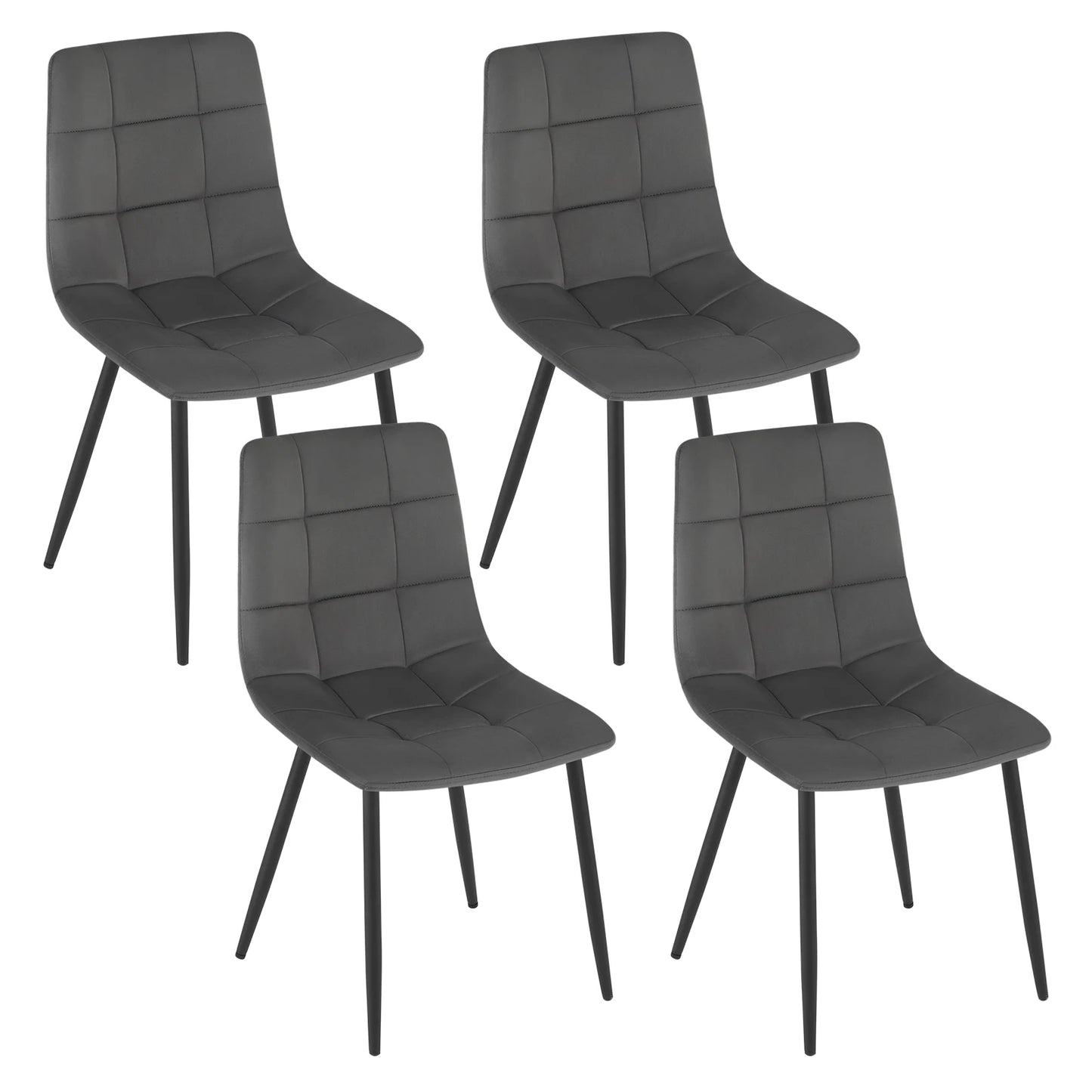 Eetkamerstoel - Eetkamerstoelen - Eetkamerstoelen Set van 4 - Stoelen Eetkamerstoelen - Fluwelen Keukenstoelen - met Rugleuning - voor Woonkamer Restaurant - Donkergrijs