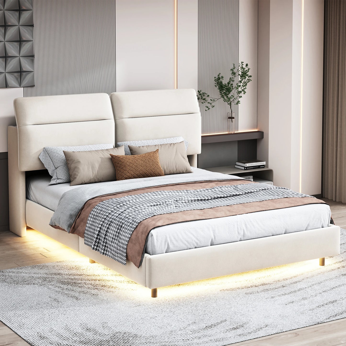 Gestoffeerd Tweepersoonsbed – Opbergbed – Bed Met Rugleuning – Inklapbaar Bed – Slaapbank – 160x200 cm – Velours Bekleding – Gasdruk Opbergruimte