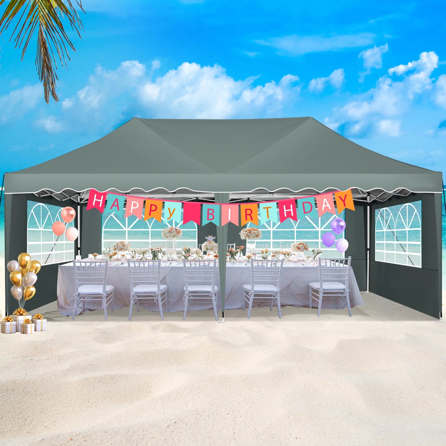 Tuinpaviljoen – Tuinoverkapping – Partytent – Buitenverblijf – Overkapping – Roestvrij Stalen Frame – Waterdicht Oxford Doek - 3 x 6 Meter - Grijs