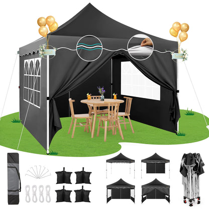 Opvouwbaar Paviljoen – Partytent – Tuinpaviljoen – Marktstand – Schaduwdoek – Waterdicht – Verstelbaar Frame - Zwart