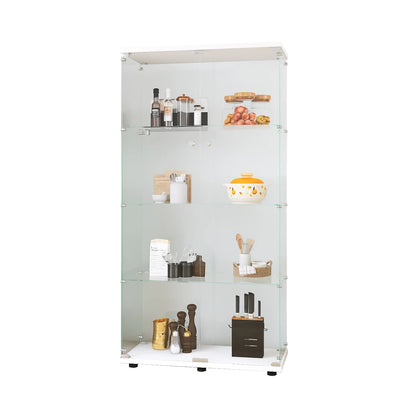 Comanlai Glass Display Cabinet with 4 Shelves, 2 Doors,with Lock,Collection Glass Display Case,for Living Room,White/Black