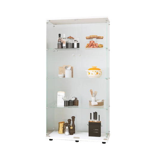 Comanlai Glass Display Cabinet with 4 Shelves, 2 Doors,with Lock,Collection Glass Display Case,for Living Room,White/Black