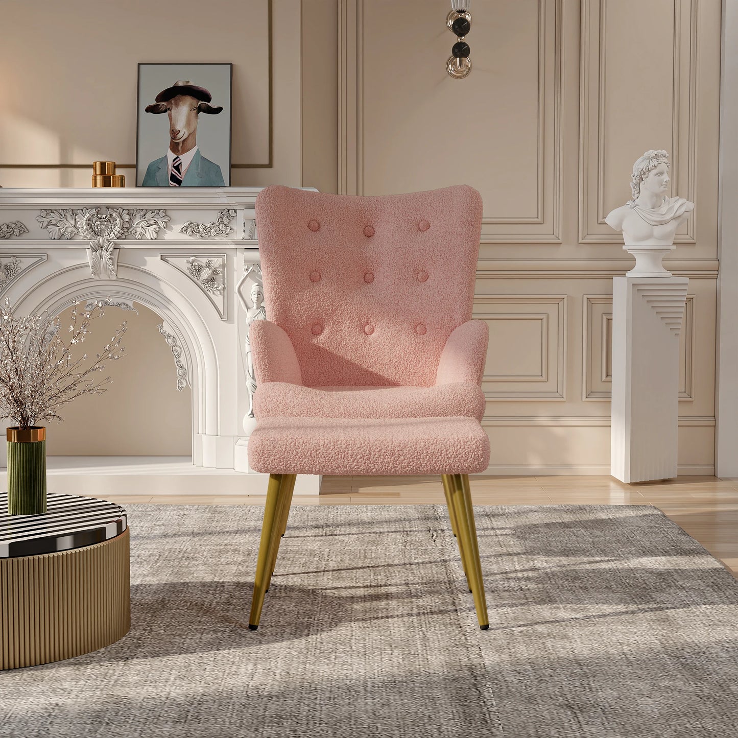 Moderne Fauteuil - Loungestoel - Relaxstoel - Met Voetsteun - Hoge Rugleuning - Armleuningen - Comfortabele - Unieke Stoelen - Geschikt Voor - Woonkamer - Lamswol - Roze