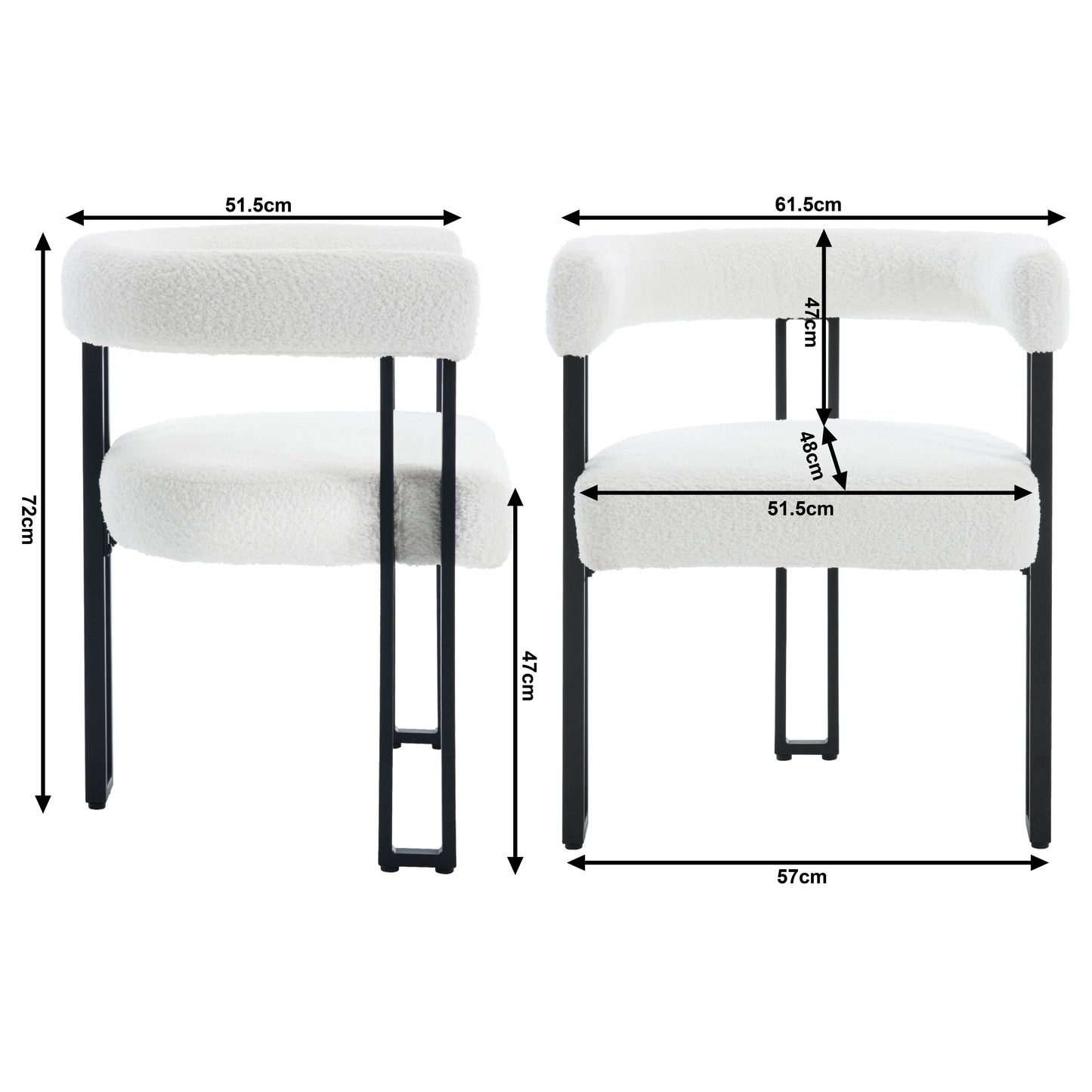 Eetkamerstoelen - Eetstoelen - Keukenstoelen - 2 Stuks - Moderne Stijl - Ergonomische - met Rugleuning - Armleuning - Voor Keuken - Eetgedeelte - Chenille-stof Zitje - Metalen Voeten - 61.5 x 72 x 51.5 cm - Crème