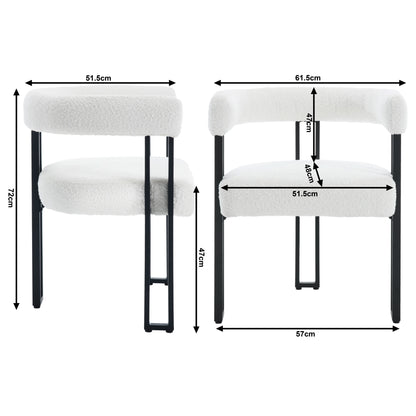 Eetkamerstoelen - Eetstoelen - Keukenstoelen - 2 Stuks - Moderne Stijl - Ergonomische - met Rugleuning - Armleuning - Voor Keuken - Eetgedeelte - Chenille-stof Zitje - Metalen Voeten - 61.5 x 72 x 51.5 cm - Crème