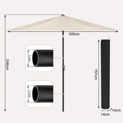 Parasol 300cm – UV-Bestendige Tuinparasol en Strandparasol – Waterdichte Zeshoekige Zonwering – 45° Kantelbaar – Lichtgewicht Design – Inclusief Draagtas – Ideaal Voor Tuin, Balkon of Strand – Beige