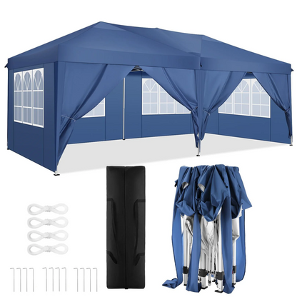 3x6 Meter Vouwtent – Partytent – Marktkraam – Overkapping – Tuintent – Roestbestendig Stalen Frame – Waterdichte 210D Oxford Stof - Blauw - QUORE