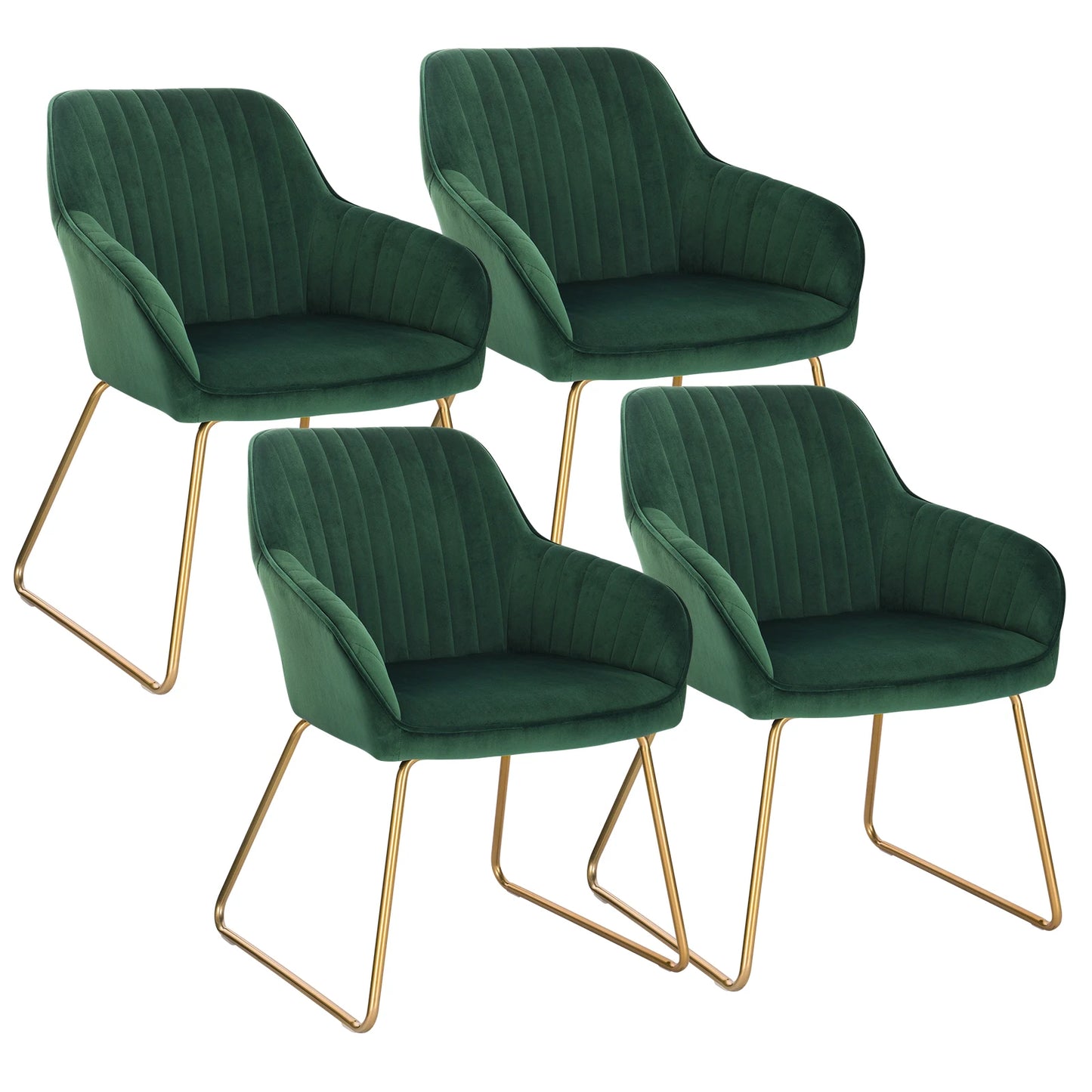 Eetkamerstoelen – Set van 4 - Fluwelen Stoelen – Comfortabele Stoelen – Metalen Pootjes – Ergonomisch Ontwerp – Zithoogte 45 Cm - Donkergroen