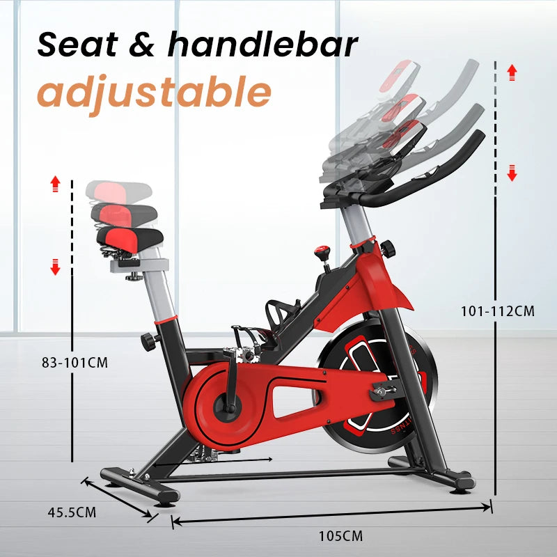 Fitness Fiets - Hometrainer - Indoor Cycle - met LCD Monitor - Stille Stationaire - Cardio - Weerstandssysteem Magnetisch - Transportwielen - Hartslagfunctie - voor Gewichtsverlies - 120kg - Rood-zwart