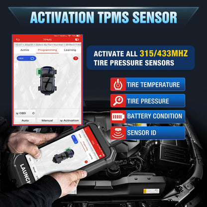 TPMS Service Scanner – Bandenspanning Sensor Tester – TPMS Reset Tool – Banden Diagnosetool – Sensor Programmer – Activeert 99% 315/433MHz Sensoren – 12 Extra Resetfuncties