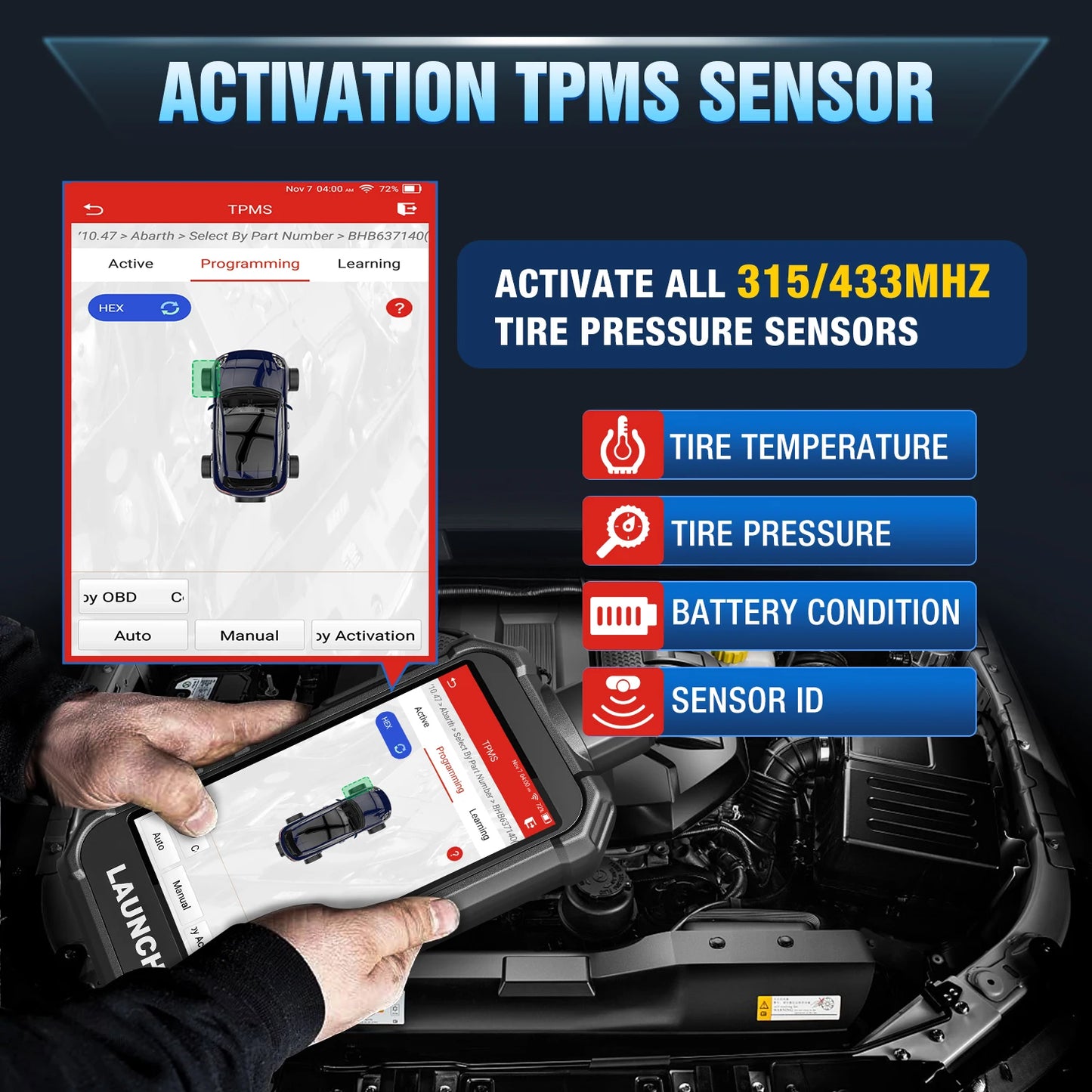 TPMS Service Tool – Bandenspanningsensor Scanner – TPMS Reset Tool – TPMS Programmer – TPMS Diagnostische Scanner – Ondersteunt 99% 315/433MHz Sensoren – 12 Expert Resetfuncties