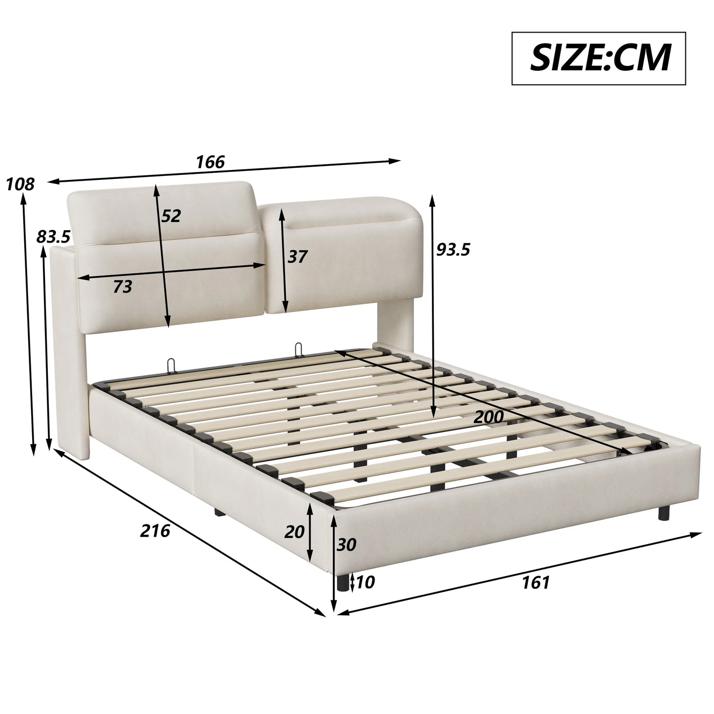Opklapbed – Vouwbed – Logeerbed – Plooibed – Opbergbed – 140x200 cm – Velours Hoofdbord Met Gasveren Opbergruimte – Stevig Metaal Frame