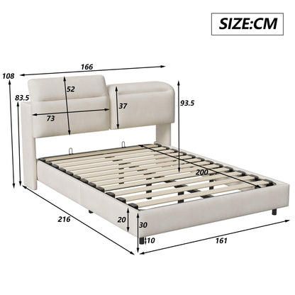 Gestoffeerd Bed – Tweepersoonsbed – Boxspringbed – Slaapbank – Opbergbed – 160x200 cm – Inklapbaar Hoofdbord – Gasdrukvering Opbergruimte
